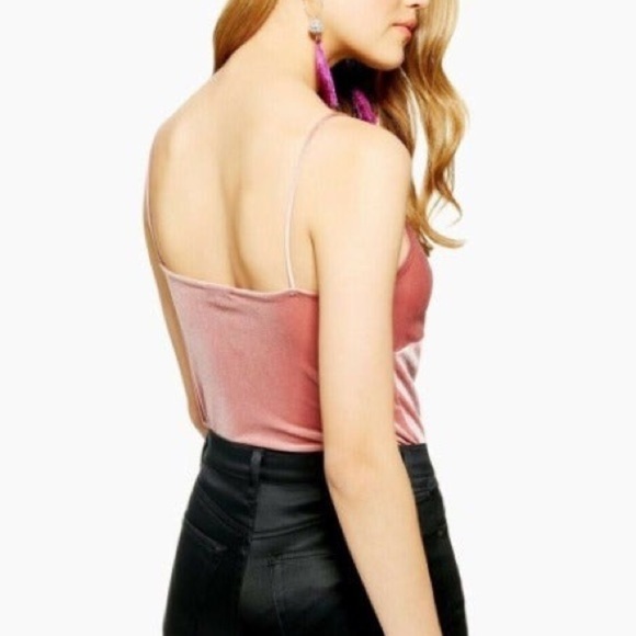 Topshop Dusty Rose Pink Velour Twist Front Bodysuit Size 8 - Picture 3 of 10